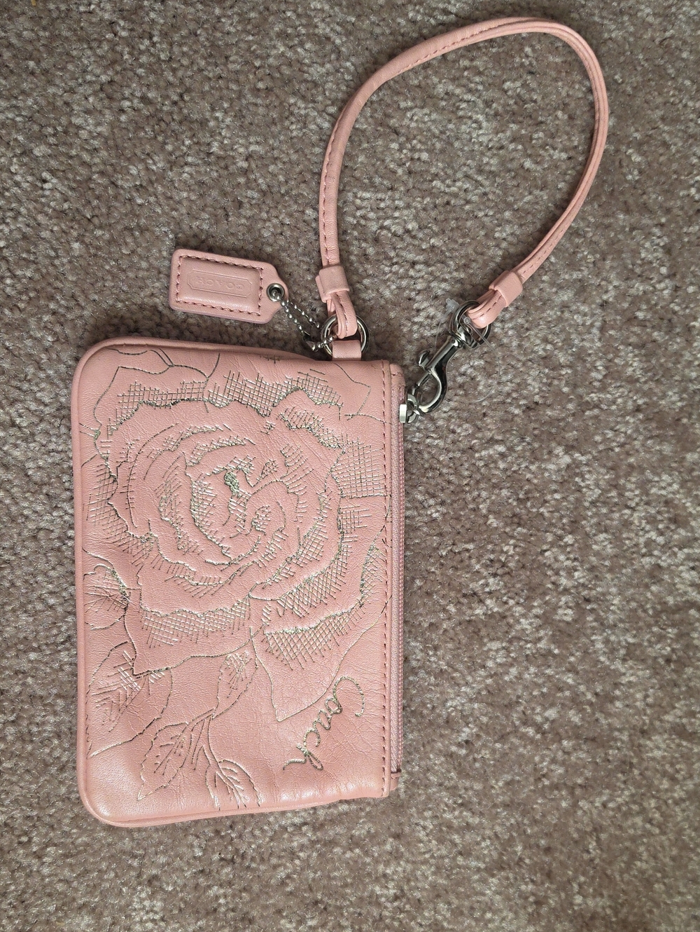 Coach Pink Floral Embossed Wristlet Clutch